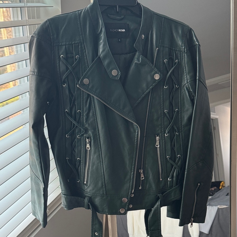 Fashion Nova Lace-Up Faux Leather Moto Jacket